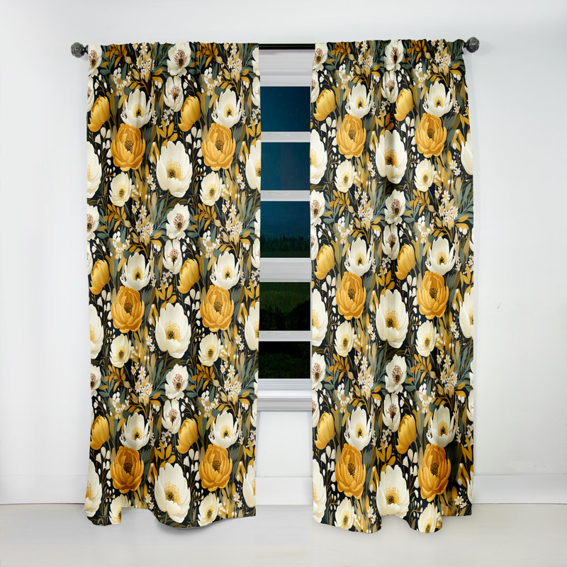 Motif floral jaune bohémien jaune I - Rideau floral - Velours obscurcissant - 1 panneau, L 52 po x L 84 po