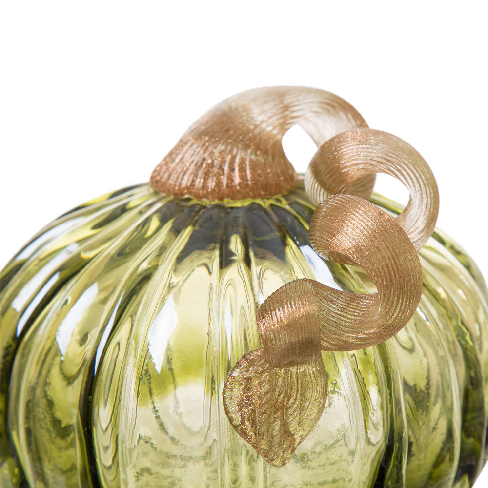 Crackle Glass Pumpkin Holiday Accent, Green