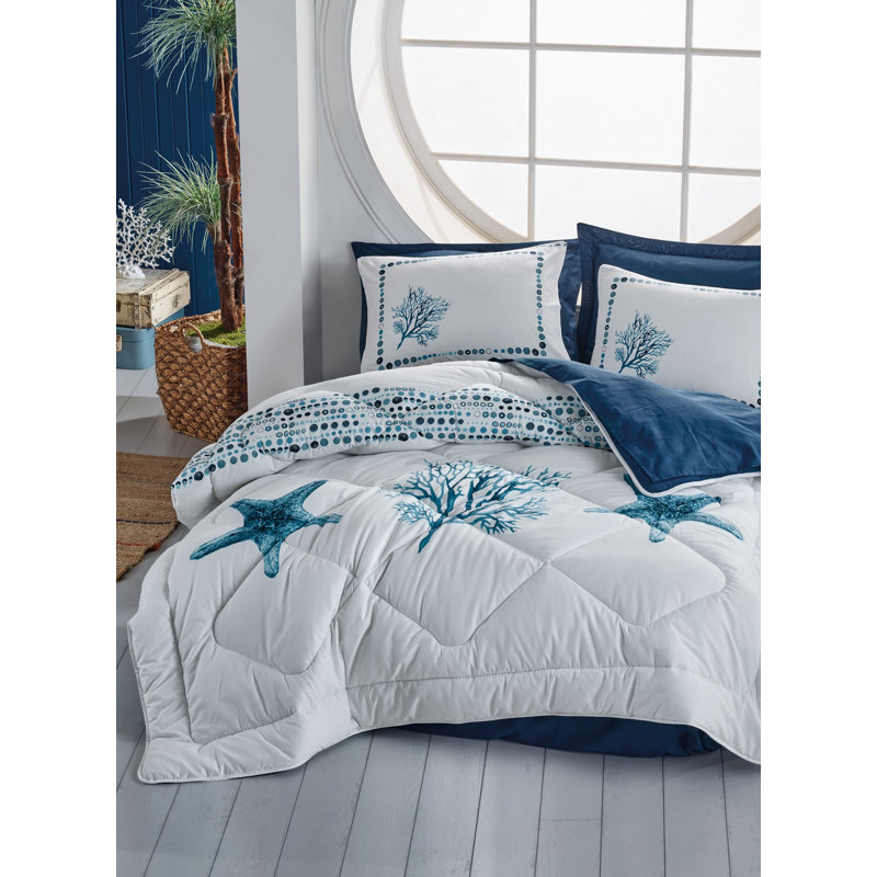 Ensemble de courtepointe 100% coton bleu foncé / blanc 5 pièces