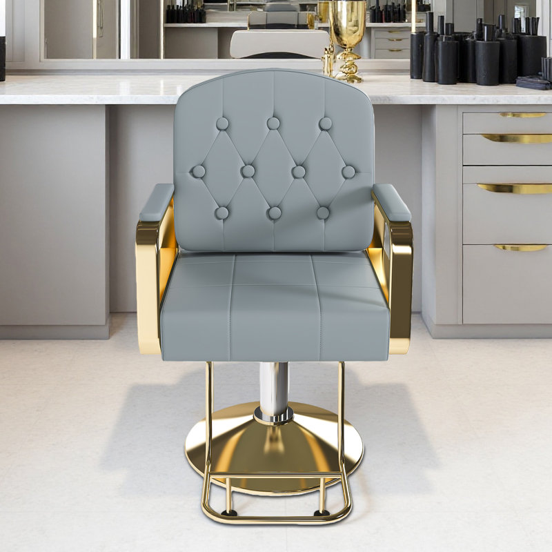 Fauteuil de salon pivotant à 360 ° avec dossier capitonné, fauteuil de coiffeur à hauteur réglable, Bleu