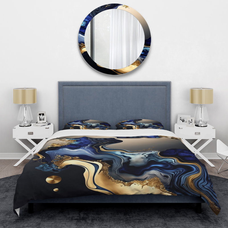 Ensemble de housse de couette en microfibre / polyester Abstract Marble Geode Blue I