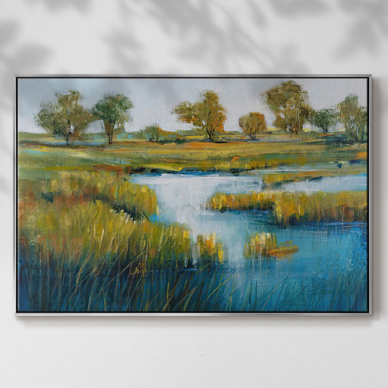 Toile tendue avec cadre Marshland View IV, Argent, H 17 po x l 25 po x P 2 po