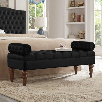 Banc de chambre rembourré en bois noir avec assise en velours