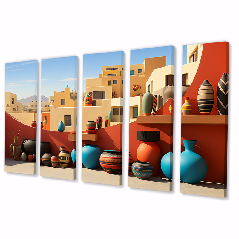 «Red Cubist Pottery Formation - Boho Pottery», ensemble de 5 pièces d'art mural, H 28 po x l 60 po