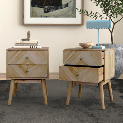 Emet Semi-Assembled Solid Wood 2-Drawer Nightstand