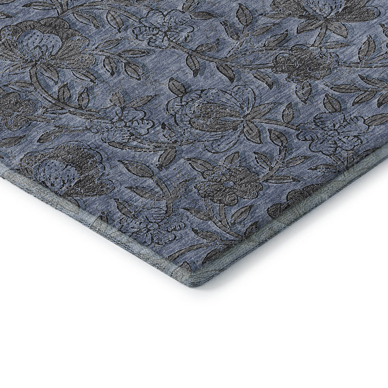 Tapis bleu Prisco lavable à la machine de qualité supérieure, Rectangle 5 pi x 7 pi 6 po