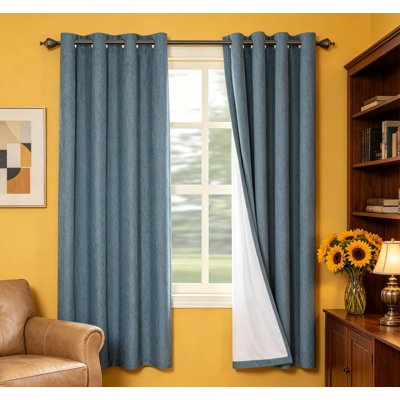 Blackout Thermal Linen Grommet Curtains White Liner 2 Panels