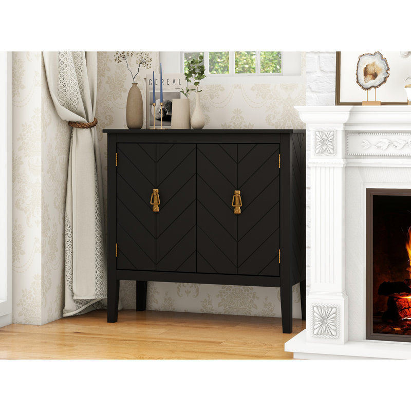Armoire 2 portes en bois noir, buffet de style rétro pour le bureau, pieds en bois massif, tablettes réglables, charge de 180 lb, capacité de charge attrayante dans le salon, conception classique