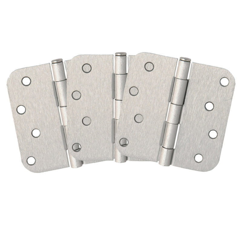 Door Hinge 4-Inch, 5/8-inch Radius, 3-Pack, Satin Nickel