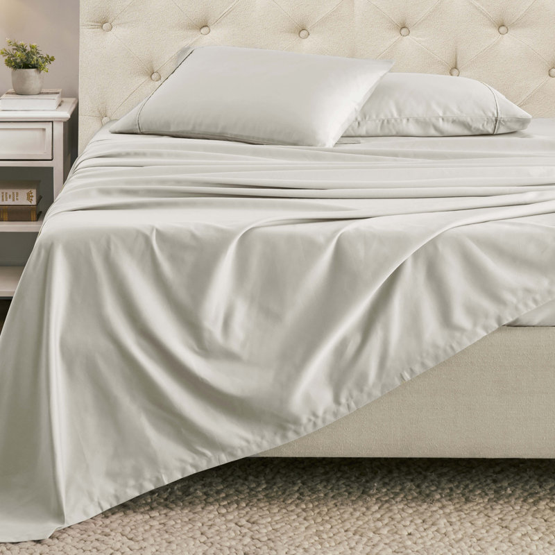 Ensemble de draps en mélange de coton 1500 fils Superior, Ensemble de draps pour grand lit avec 2 taies d'or, Argent