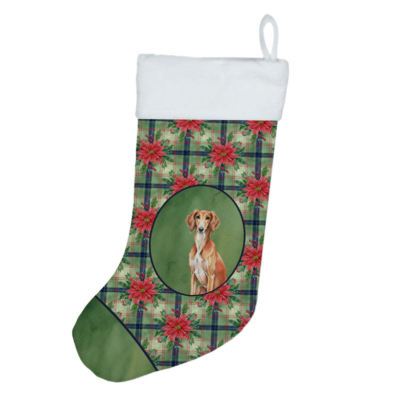 Chaussette de Noël rouge Saluki Poinsettias