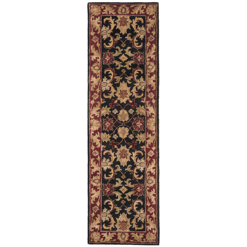 Tapis noir / bourgogne en laine touffeté à la main Bromley, Tapis de couloir 2 pi 3 po x 12 pi