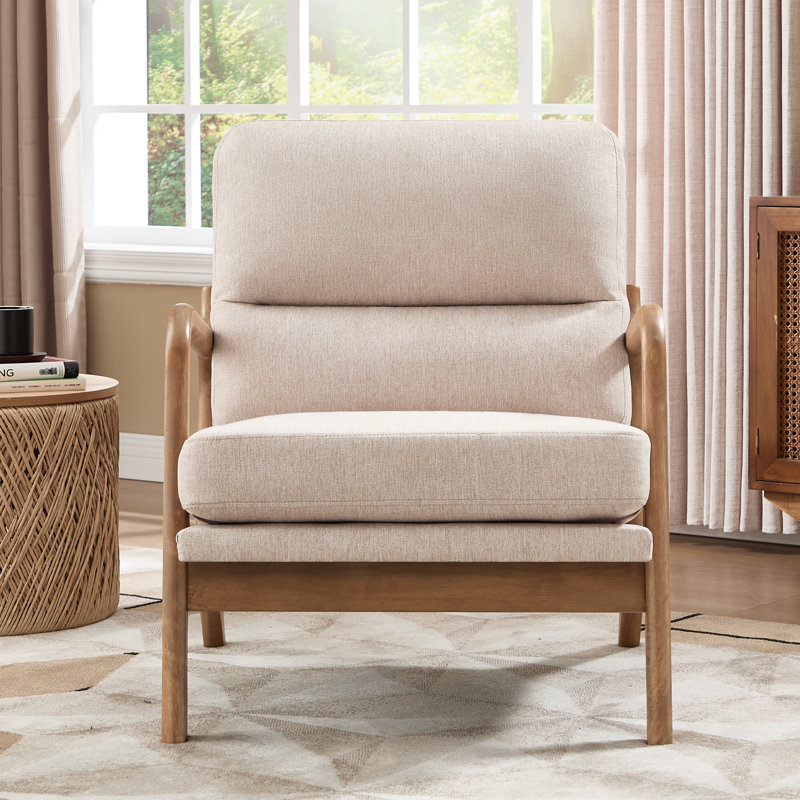 Salma 25.59" W Linen Blend Upholstered Armchair, Beige