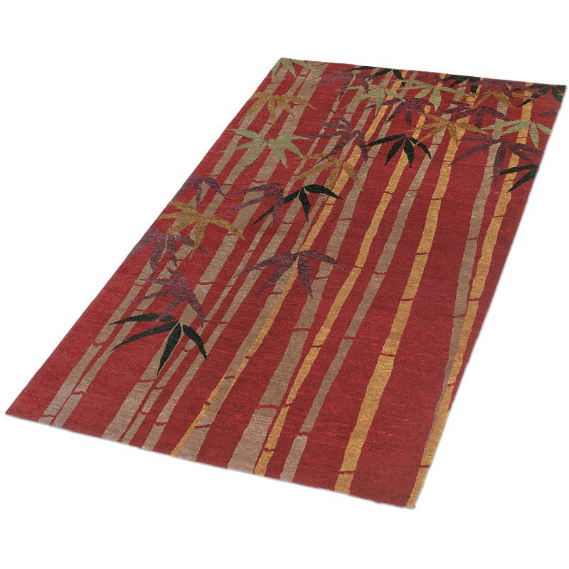 Bamboo Floral Area Rug in Gray/Red, Rectangle 6' x 9'
