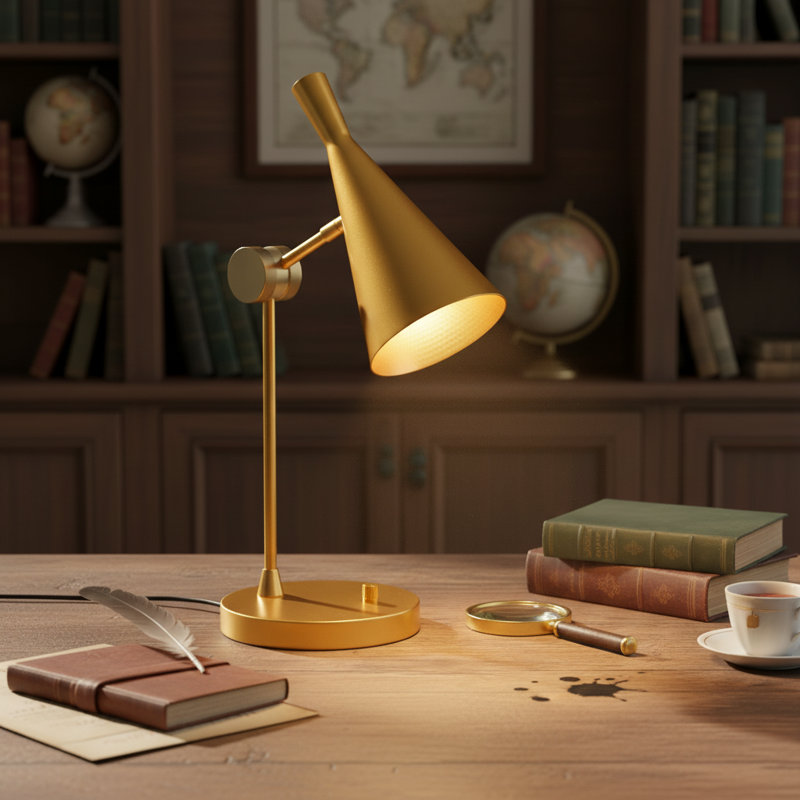 Vintage Gold Adjustable Metal Table Lamp With Cage Shade, Small Industrial Bedside & Nightstand Light, E26 Compatible