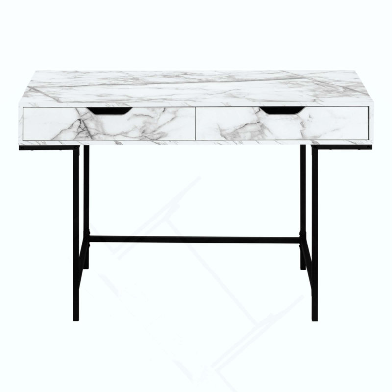 Bureau d'ordinateur, bureau personnel, ordinateur portable, tiroirs de rangement, travail, métal stratifié d'aspect marbre, contemporain, moderne