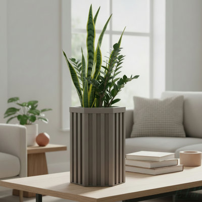 Hexagon Column Planter SM - Grey Brown