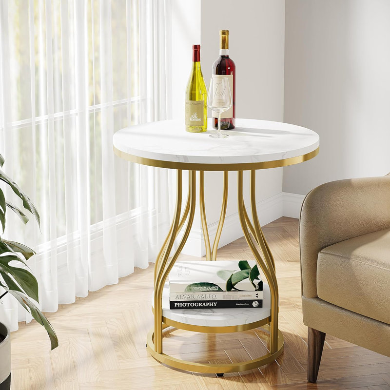Ensemble de tables de bout Noyce, Blanc, Doré
