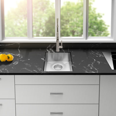 15 Inch 16 Gauge Single Bowl Undermount Kitchen Sink, Stainless Steel, 9 Deep, Drain Assembly, - Condensation Coating, Quiet Setup 15" X Shaped Water Flow, Sound Proof With Coating
