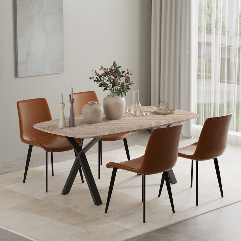 Ensemble de table de salle à manger moderne en bois aggloméré, Brun, 5 pièces: table, 4 chaises
