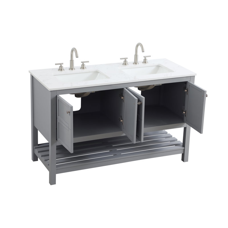 54 inch Double Bathroom Vanity in White, Grey