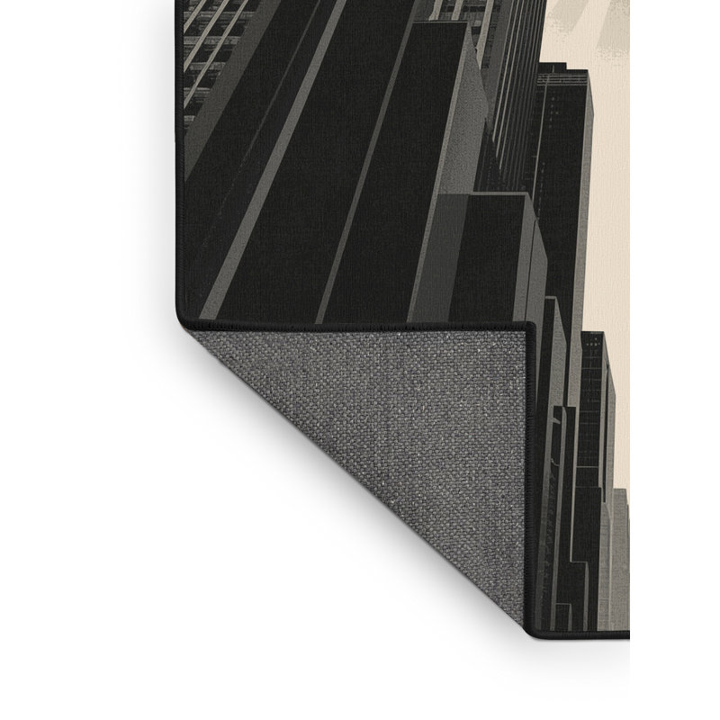 Tapis moelleux moelleux à motifs géométriques de style art déco gris - reliure noire, 2 x 5
