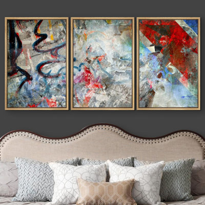 «Rainbow Graffiti And Street Collage Abstract Shapes Chic Colorful Multicolor Ultra», reproduction sur toile 3 pièces