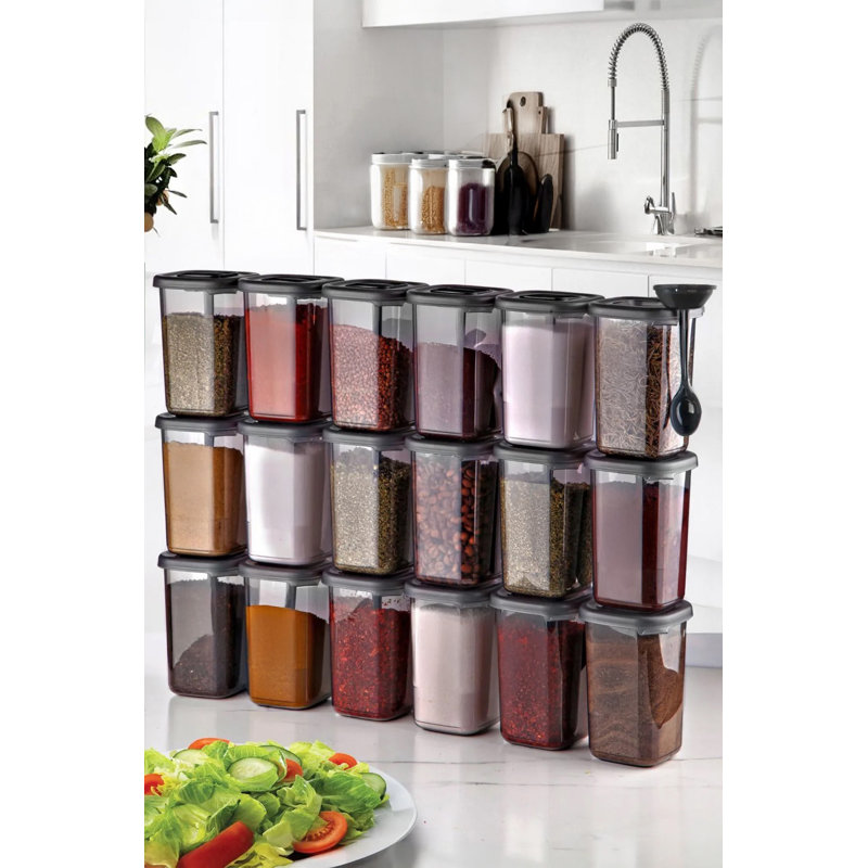Durable Storage Box Set (18 Pieces), Anthracite Color, 3.5 x 4.7 x 1.6 inches | 100% Plastic, Dishwasher & Microwave Safe (Without Lid) | Ideal for Organizing Kitchen, Office, and Home Essentials
