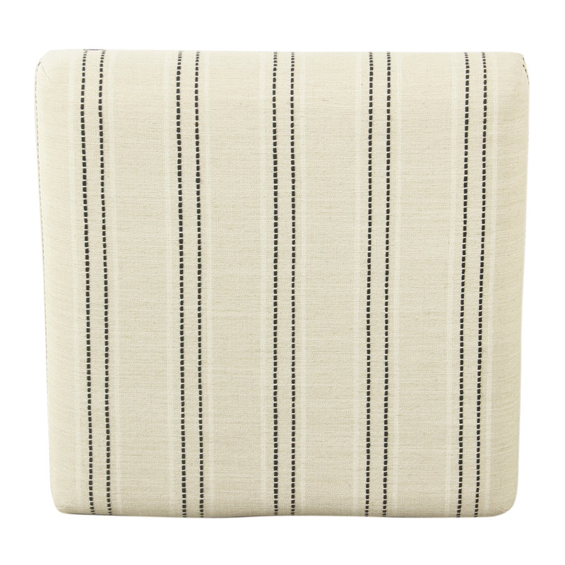 Square Ottoman Footstool, Black Metal, White Striped Polyester 20 Inch