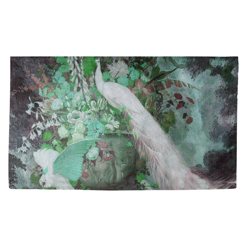 Tapis vert/gris peacock avec fleurs Maciel, Rectangle 5 pi 3 po x 3 pi 3 po