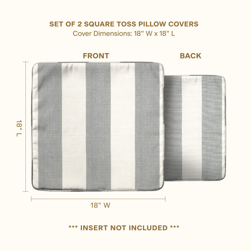 Square Toss Pillow Striped Throw Pillow, Grey Awning Stripe