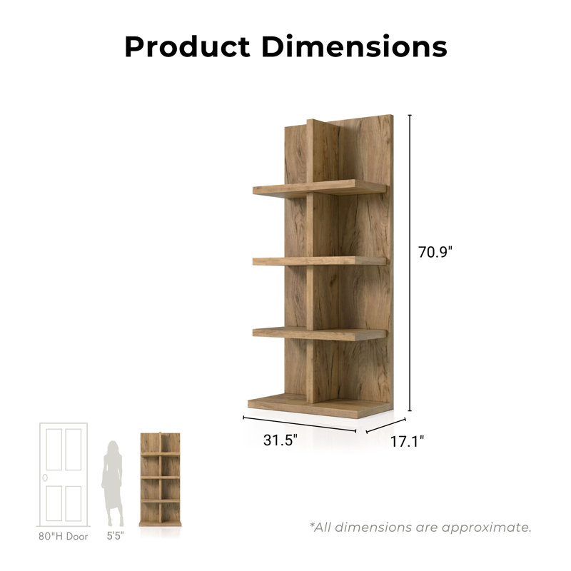 Houssam 70.9''H Wood Open-Shelf Wood Bookcase