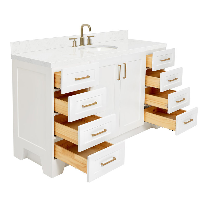 61 IN.  Single Bathroom Vanity, White, Oval, Carrara Quartz