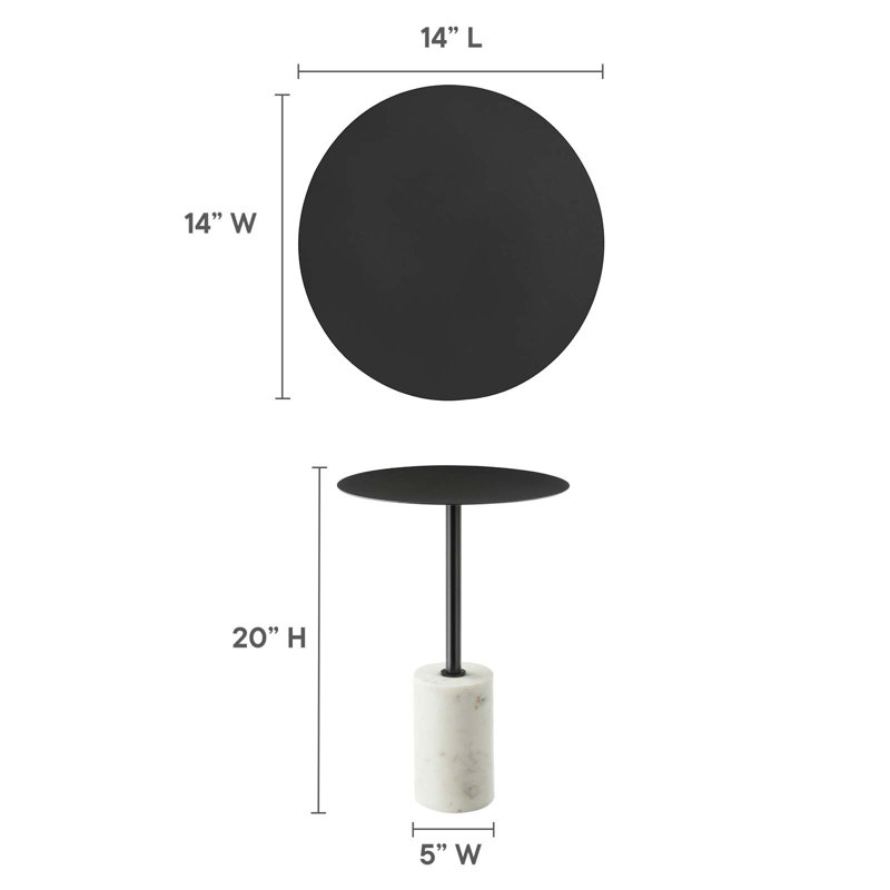 Black Iron Round Side Table with White Marble Base