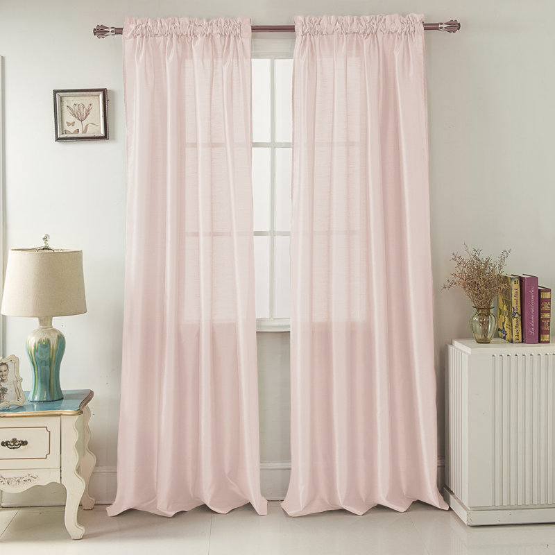 Alexzavier Faux Silk Semi Sheer Rod Pocket Window Curtain Panel, White, 54" W x 84" L