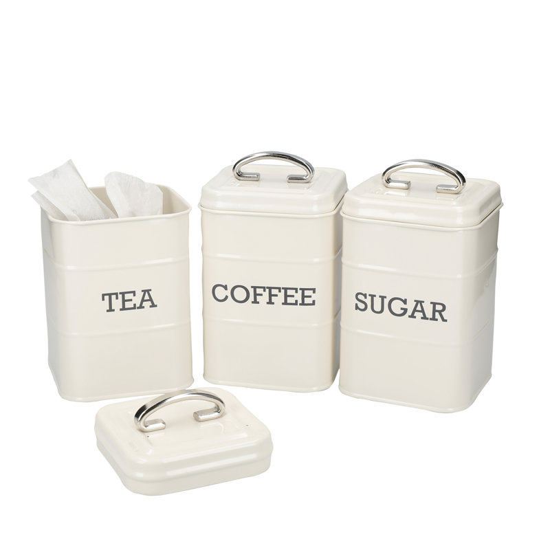 Living Nostalgia Coffee, Tea, and Sugar Canisters, Antique Cream
