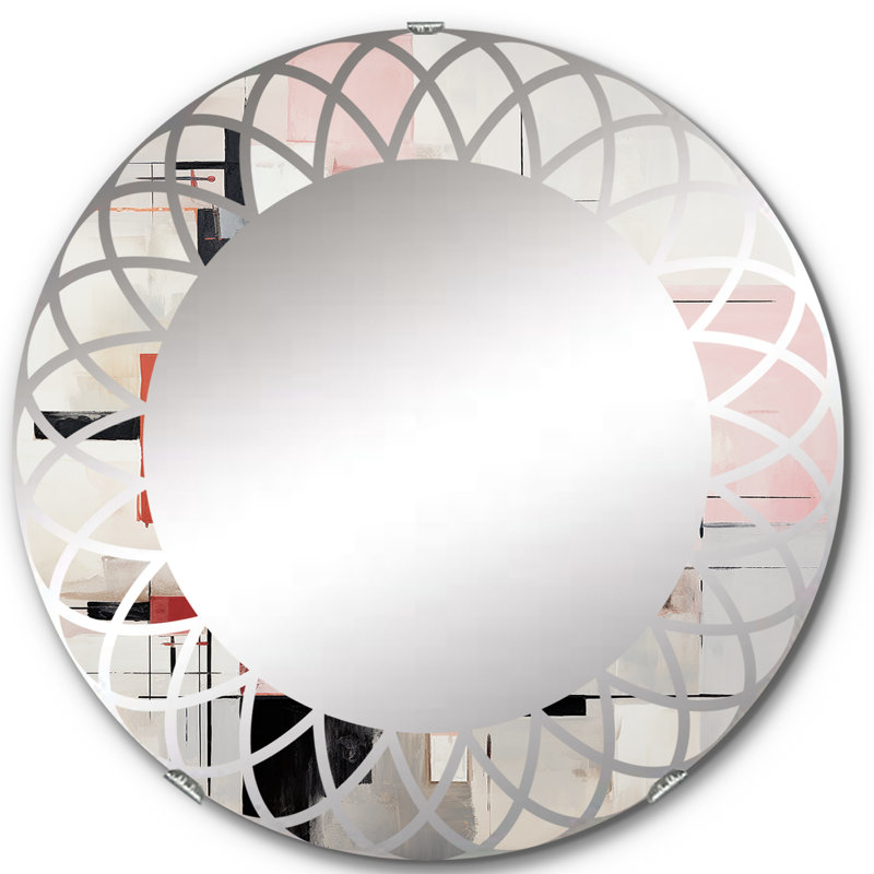 Miroir mural rond beige et rose, 24 po x 24 po