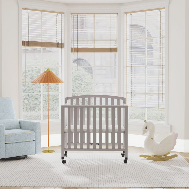 Gray Folding Portable 3-in-1 Mini Crib and Twin Bed