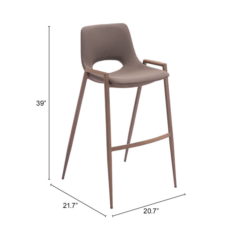 Desi Black Upholstered Counter Stool, Bar Stool (29.3" Seat Height), Brown/Walnut, Walnut