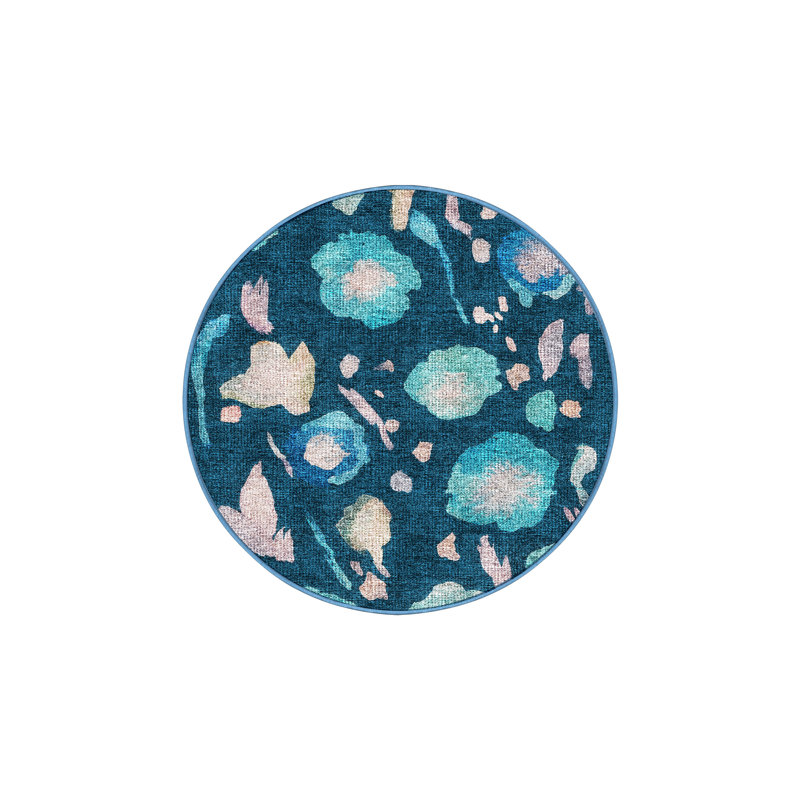 Tapis bleu / rose en chenille / polyester tissé à la main Cerri, Rond 7 pi