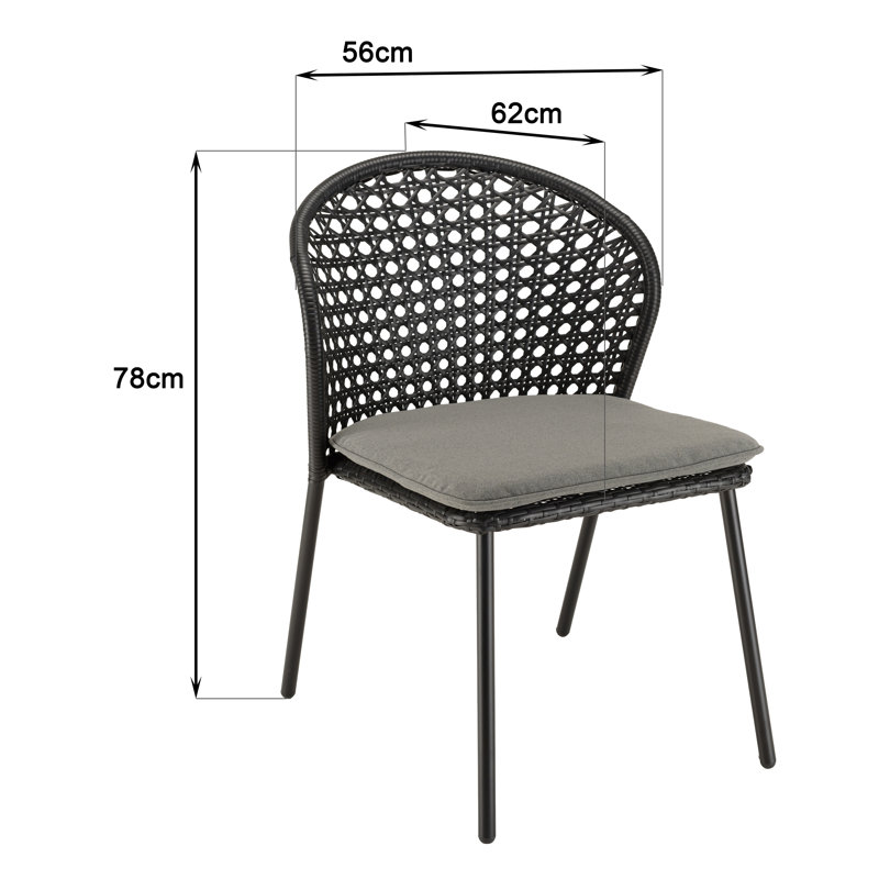 Maday Patio Dining Side Chair with Cushion, Grey, Black