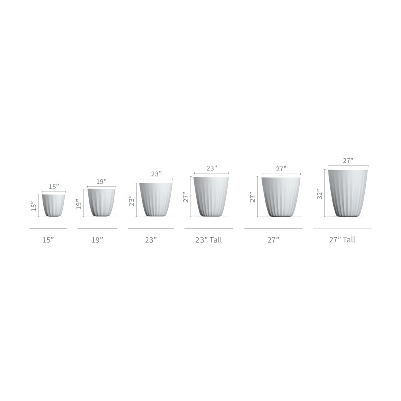 Crescent Garden Pleat Modern Round Pot Planter, Bark, 19" H x 19" W x 19" D