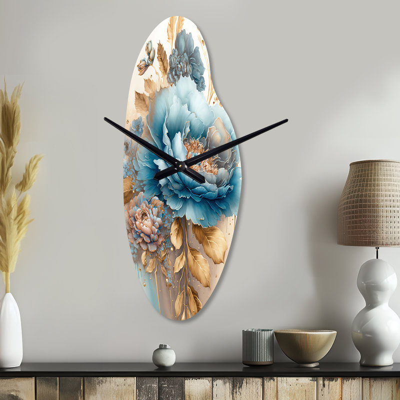 Horloge murale en forme de bouquet de fleurs bleu et doré Gerhan, Médium