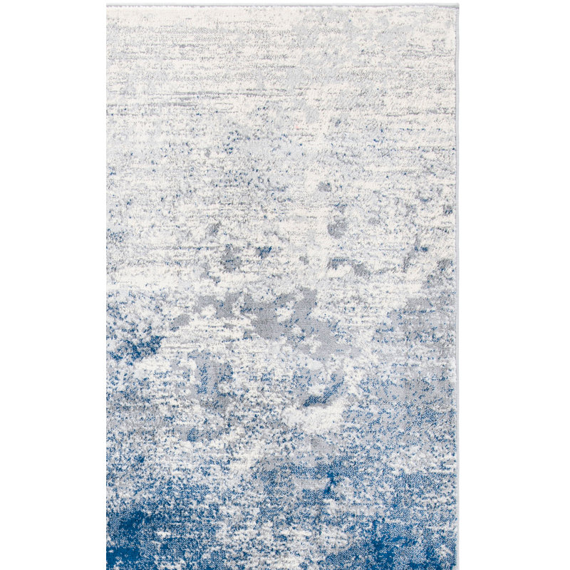 Tapis abstrait gris clair / bleu N'Keal, Rectangle de 11 pi x 15 pi, Light Grey/Blue
