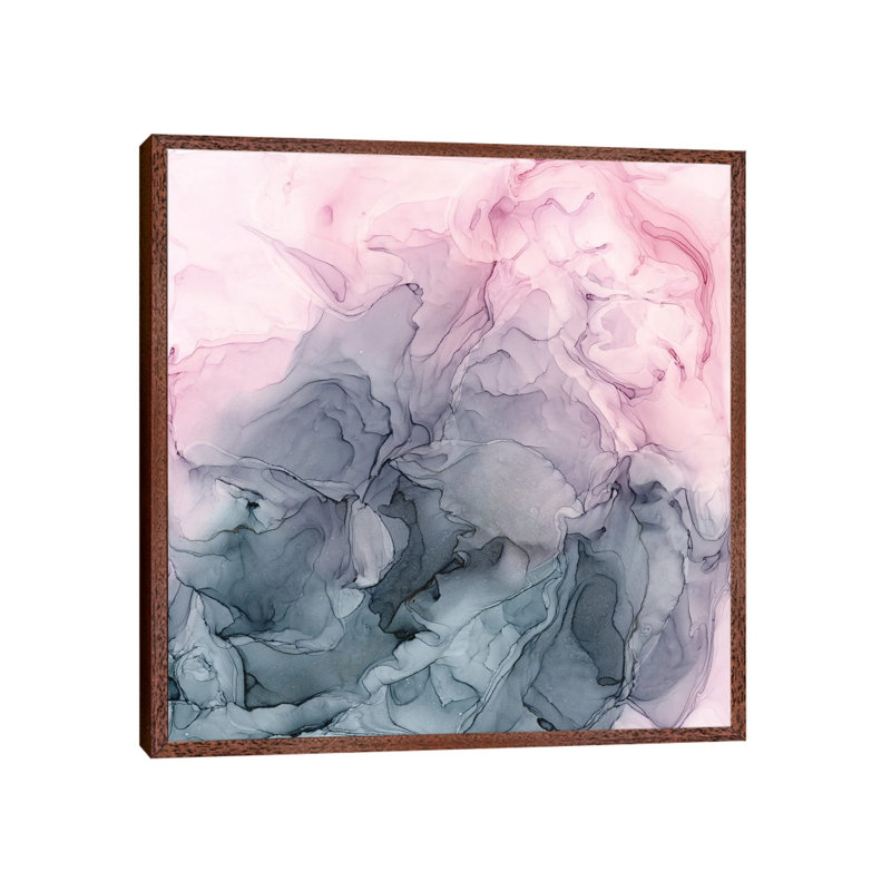 Blush & Paynes Grey Flowing Abstract by Elizabeth Karlson - Print on Canvas, 45.72 cm H x 45.72 cm W, Brown Framed