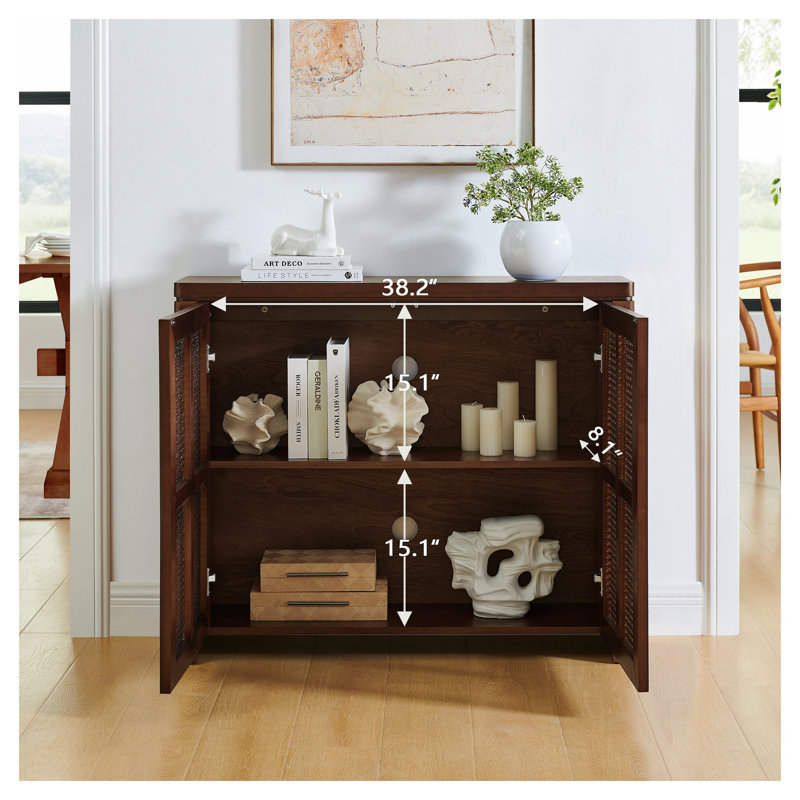 Buffet de 39,4 po Mid-Century Modern Rattan Buffet, Brun