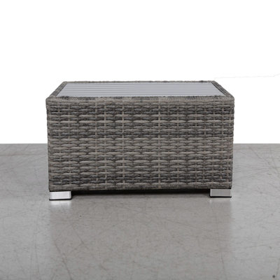 Mixed Grey Slatted Side Table With Aluminum Top