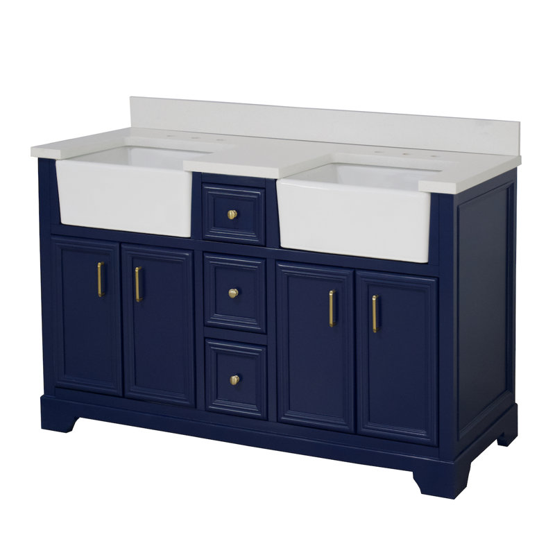 Ensemble de meuble-lavabo double 60 po Emiliano, Bleu royal, Quartz