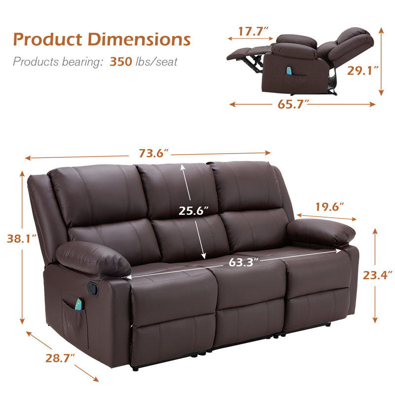 Canapé inclinable 73,6 po, Brun
