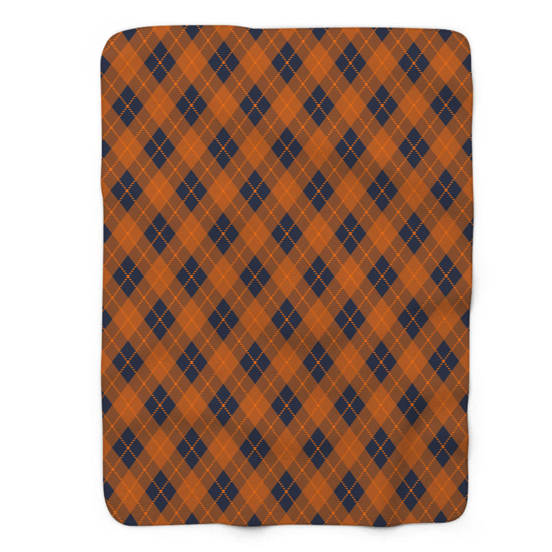 Bleu marine orange rétro - couverture Sherpa de qualité supérieure 1 pièce, Grand lit